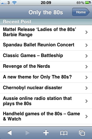 Only The 80s Home Page on iPhone
